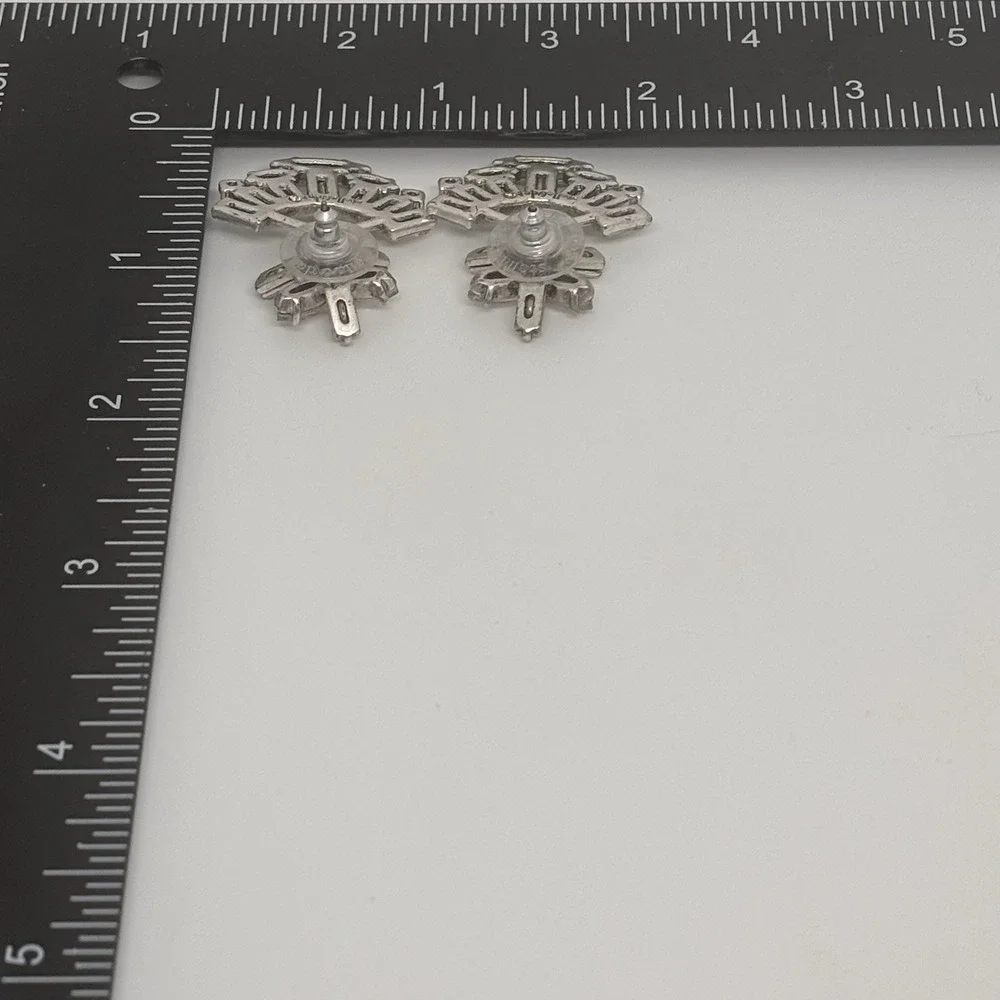 Stella Dot Earrings Fan Shape Crystal Statement Silver‎ Tone Studs Sparkle